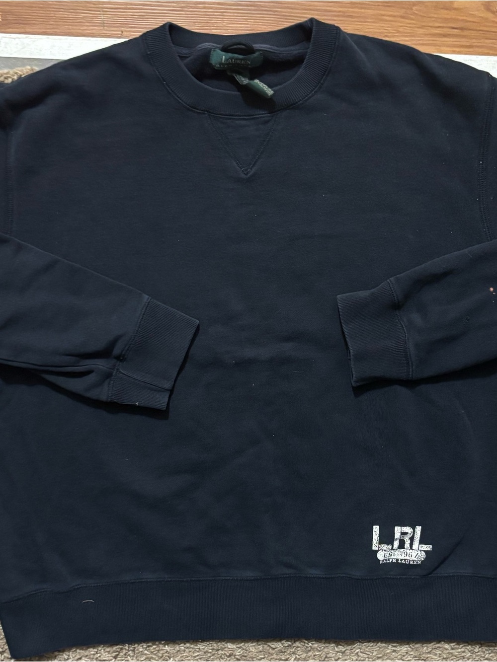 Ralph Lauren LRL Woman Md Navy Crewneck Sweatshirt White Logo On Hem Gently Used